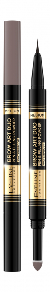 Eveline Brow Art Duo Waterproof Pen & Filling Powder Водостойкий ультратонкий маркер-пудра для бровей | 02 Medium